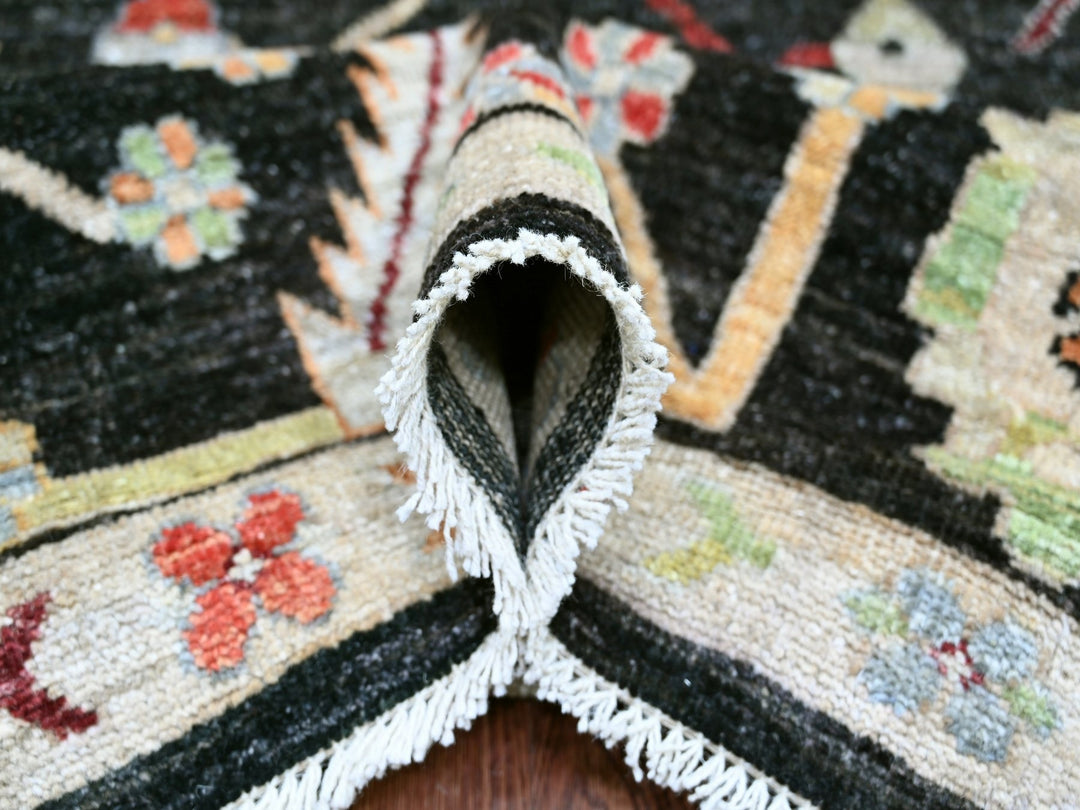 9'1" x 11'7" New Hand Knotted Black Wool Rectangle Oriental Rug - MOA10222685