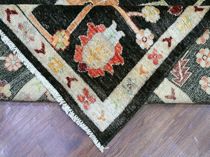 9'1" x 11'7" New Hand Knotted Black Wool Rectangle Oriental Rug - MOA10222685