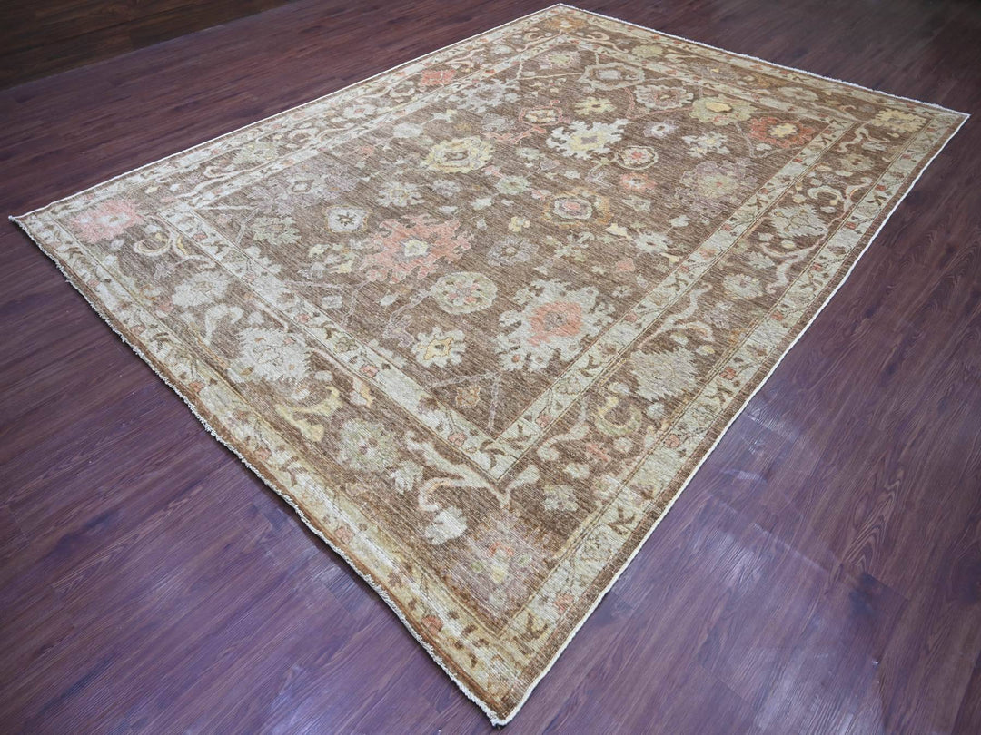 8'11" x 11'10" New Hand Knotted Brown Wool Rectangle Oriental Rug - MOA10222686