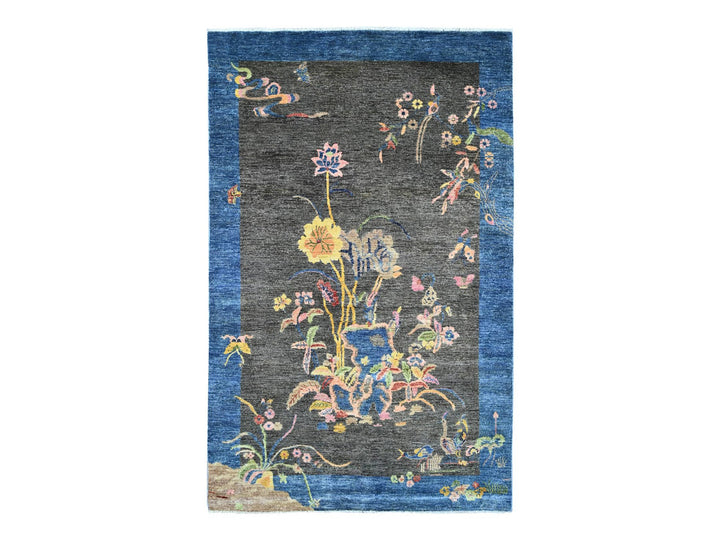 5'10" x 9'2" New Hand Knotted Grey Wool Rectangle Oriental Rug - MOA10222689