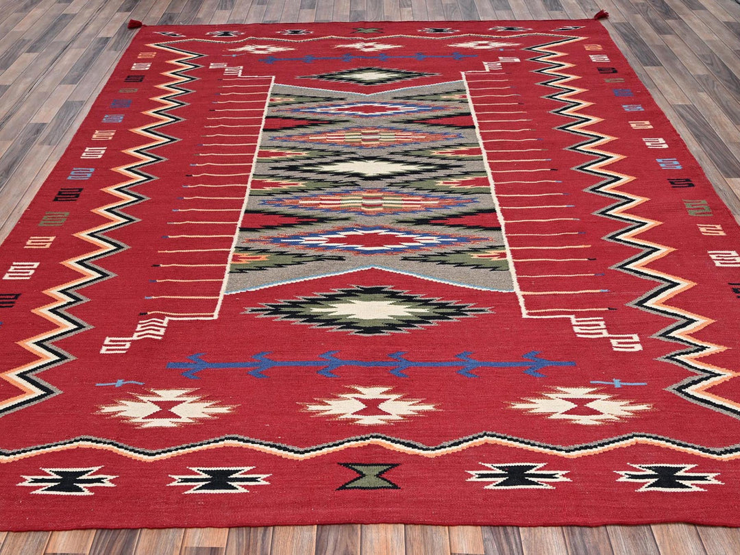 8'1" x 10'0" New Hand Woven Red Wool Rectangle Oriental Rug - MOA1022268