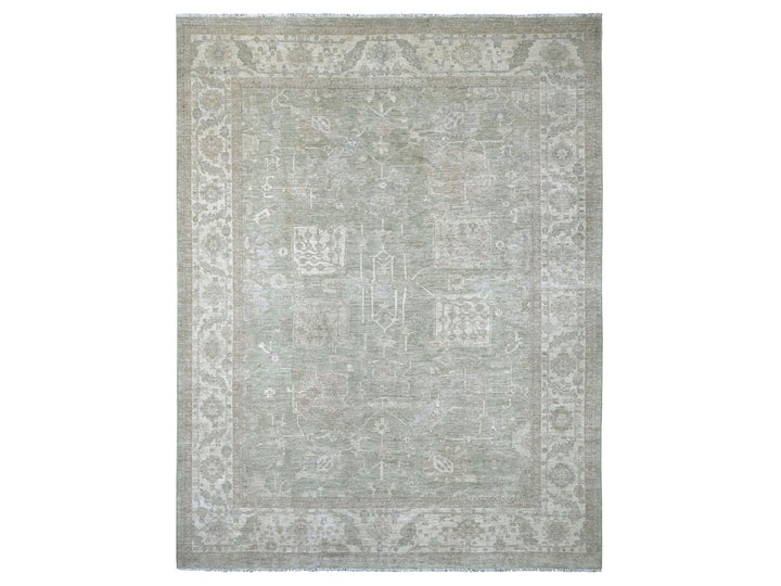 9'0" x 11'7" New Hand Knotted Green Wool Rectangle Oriental Rug - MOA10222691
