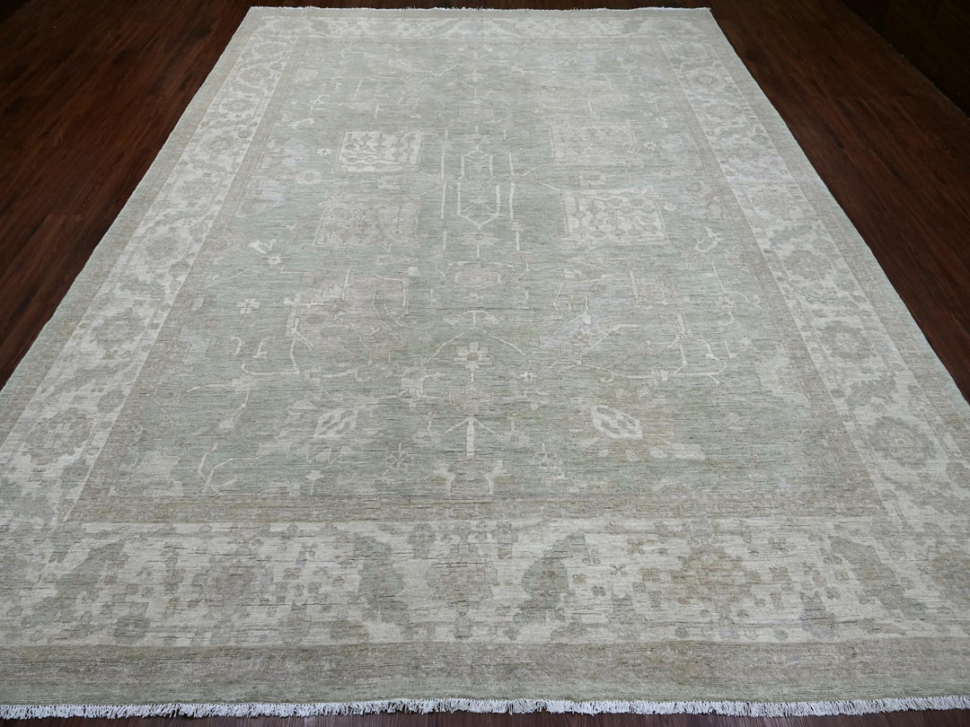 9'0" x 11'7" New Hand Knotted Green Wool Rectangle Oriental Rug - MOA10222691