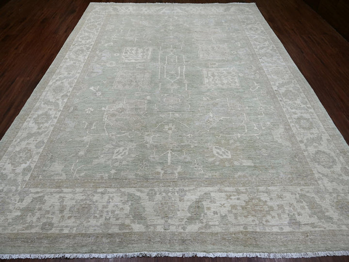 9'0" x 11'7" New Hand Knotted Green Wool Rectangle Oriental Rug - MOA10222691