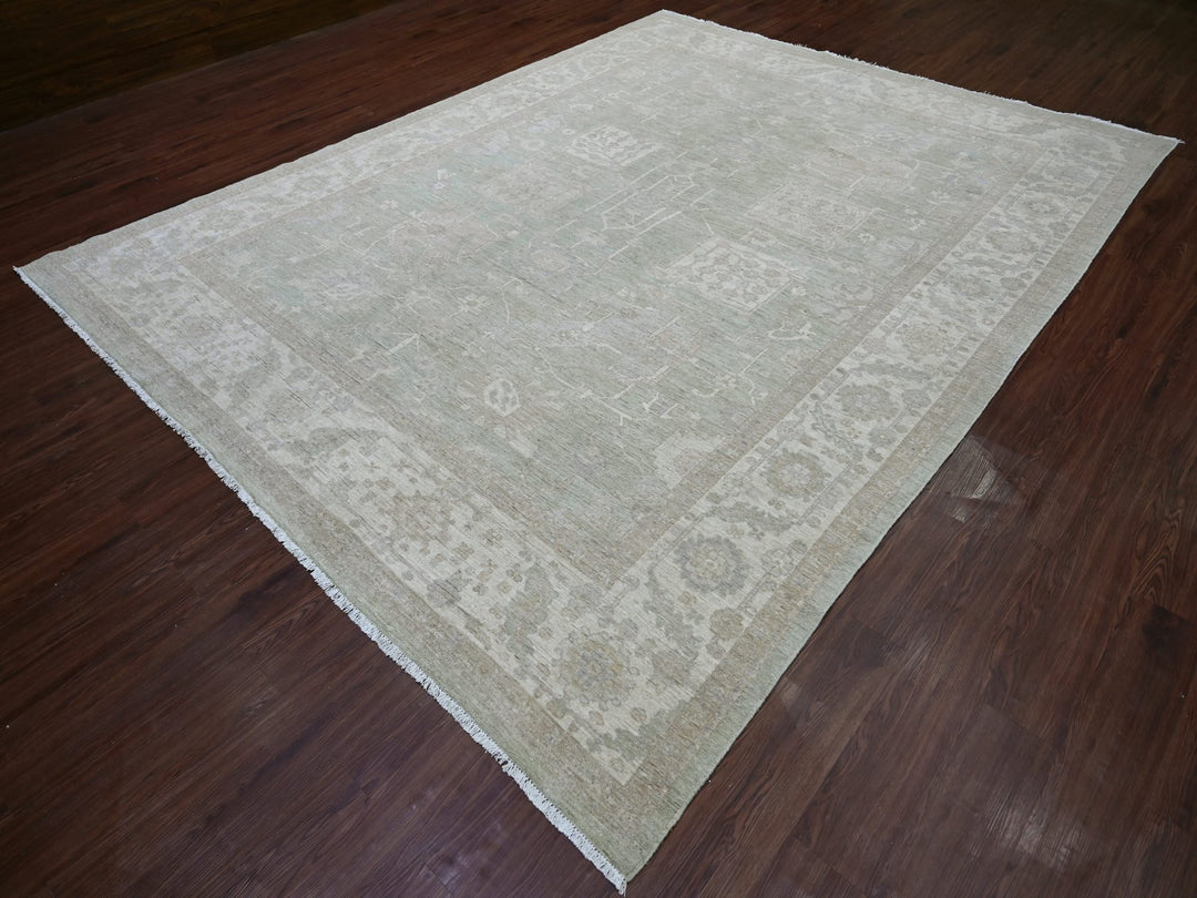 9'0" x 11'7" New Hand Knotted Green Wool Rectangle Oriental Rug - MOA10222691