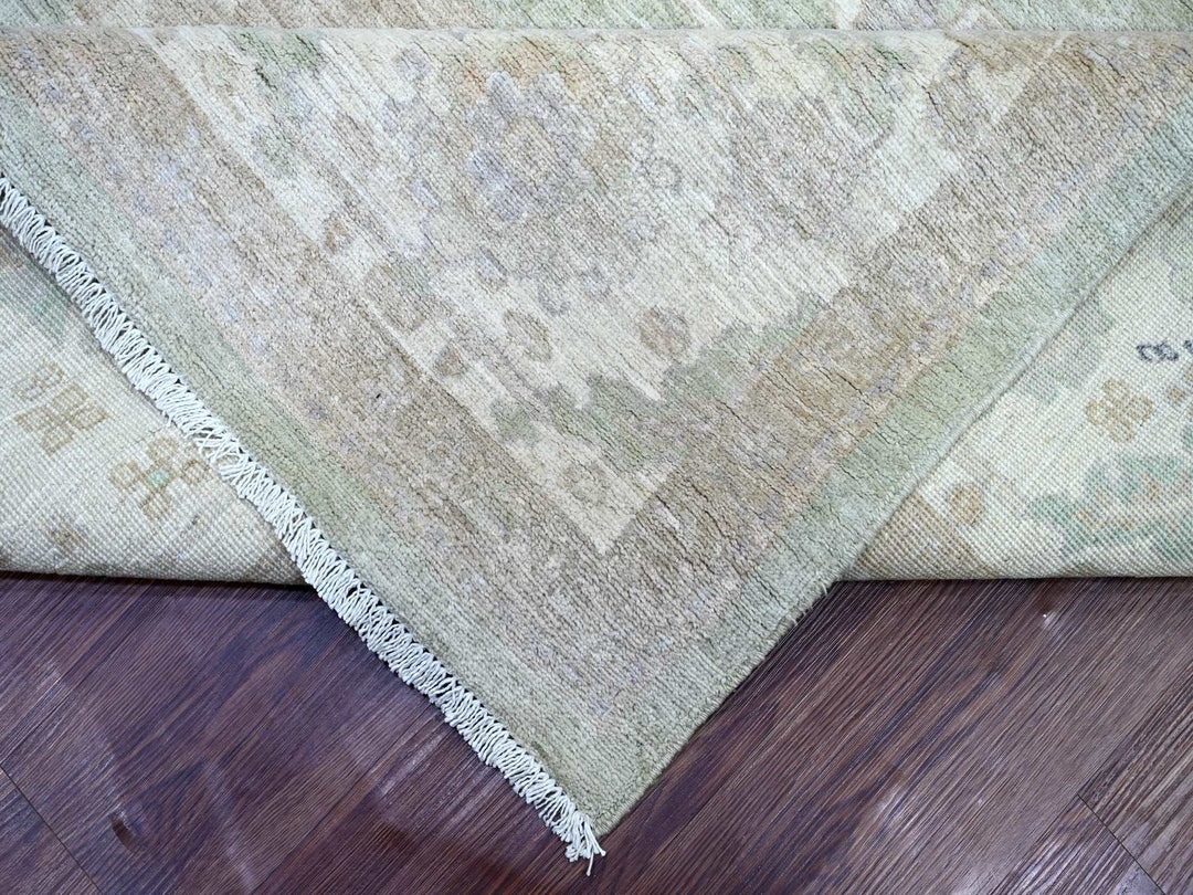 9'0" x 11'7" New Hand Knotted Green Wool Rectangle Oriental Rug - MOA10222691