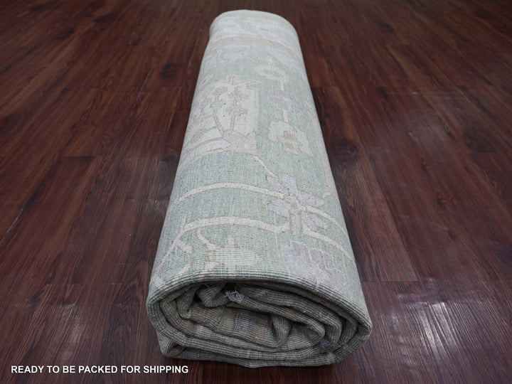 9'0" x 11'7" New Hand Knotted Green Wool Rectangle Oriental Rug - MOA10222691
