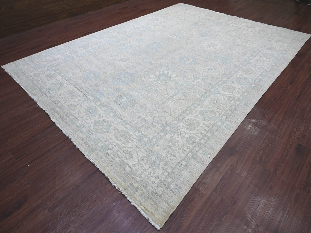 9'11" x 13'6" New Hand Knotted Grey Wool Rectangle Oriental Rug - MOA10222692