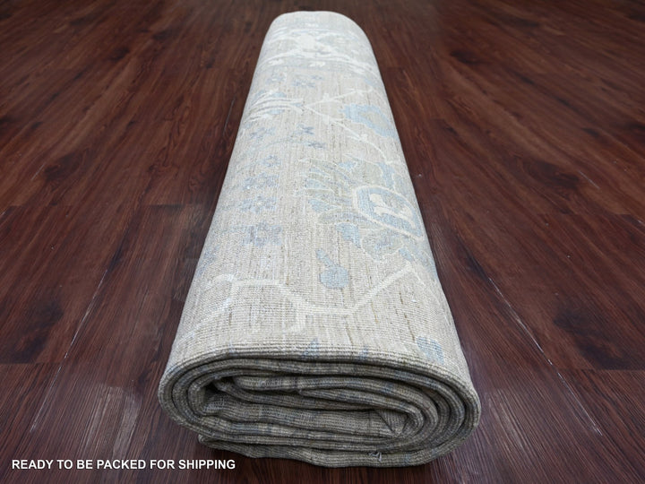 9'11" x 13'6" New Hand Knotted Grey Wool Rectangle Oriental Rug - MOA10222692