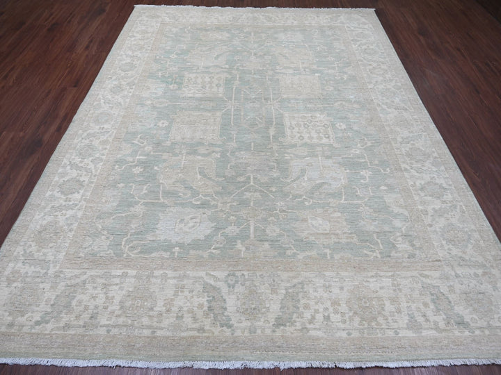 7'9" x 9'8" New Hand Knotted Green Wool Rectangle Oriental Rug - MOA10222693