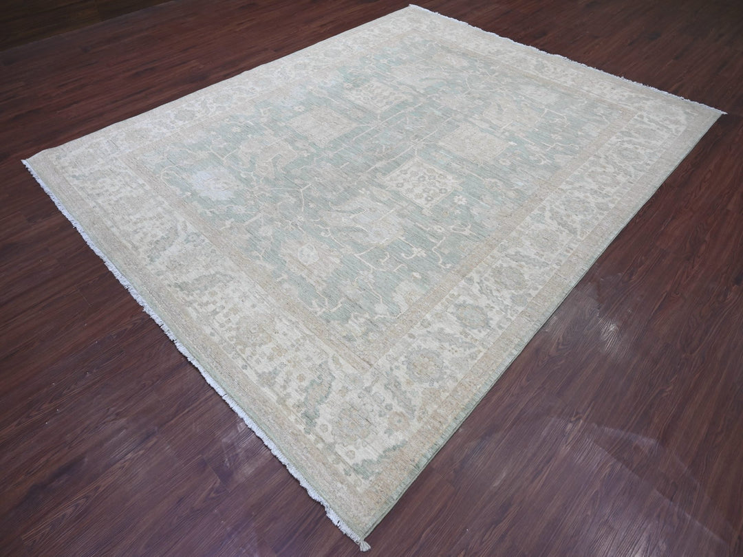 7'9" x 9'8" New Hand Knotted Green Wool Rectangle Oriental Rug - MOA10222693