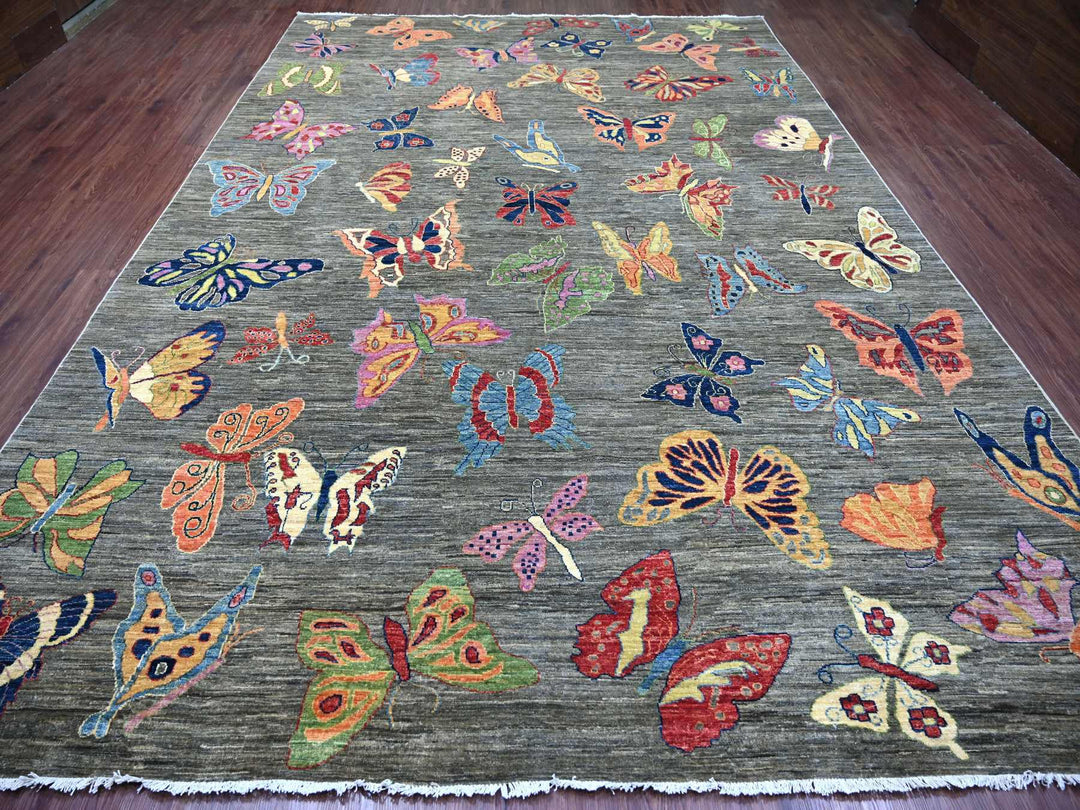 9'6" x 13'8" New Hand Knotted Grey Wool Rectangle Oriental Rug - MOA10222694