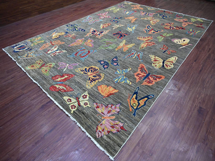 9'6" x 13'8" New Hand Knotted Grey Wool Rectangle Oriental Rug - MOA10222694