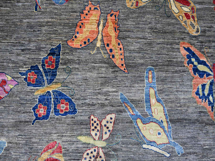 9'6" x 13'8" New Hand Knotted Grey Wool Rectangle Oriental Rug - MOA10222694