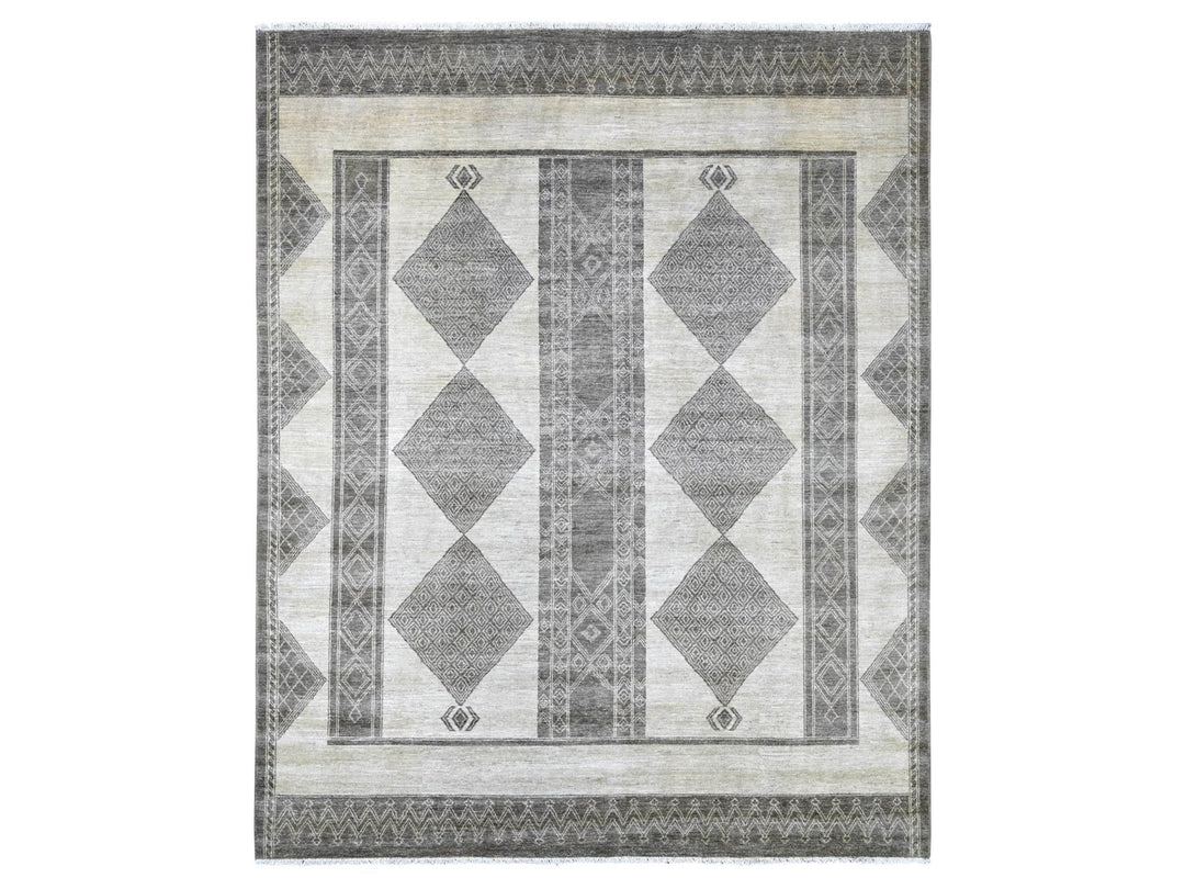 8'0" x 9'7" New Hand Knotted Ivory Wool Rectangle Oriental Rug - MOA10222695