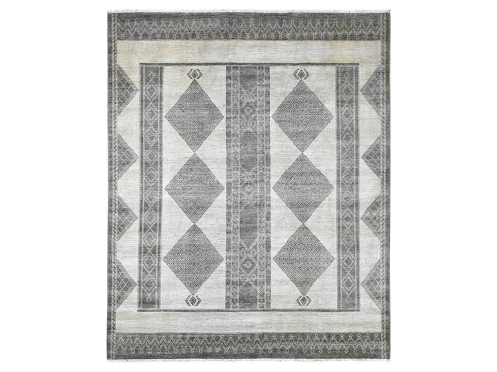 8'0" x 9'7" New Hand Knotted Ivory Wool Rectangle Oriental Rug - MOA10222695