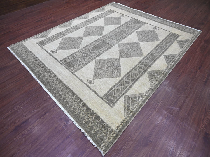 8'0" x 9'7" New Hand Knotted Ivory Wool Rectangle Oriental Rug - MOA10222695