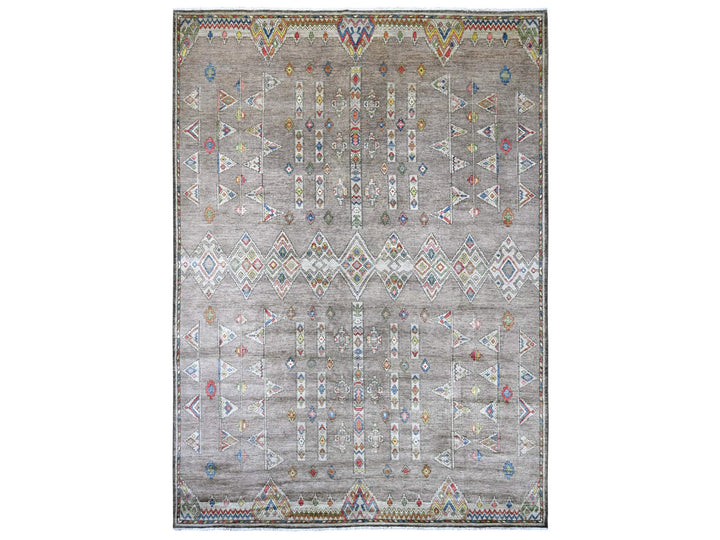 10'1" x 13'8" New Hand Knotted Grey Wool Rectangle Oriental Rug - MOA10222696