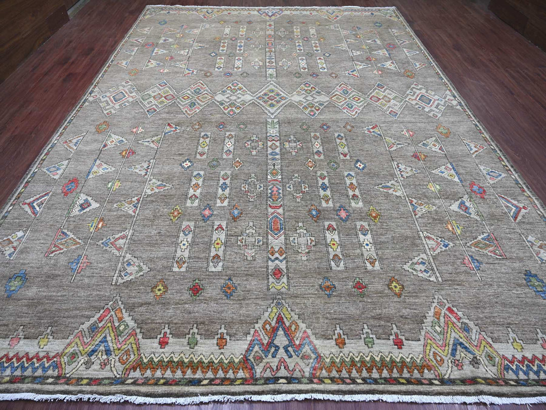 10'1" x 13'8" New Hand Knotted Grey Wool Rectangle Oriental Rug - MOA10222696