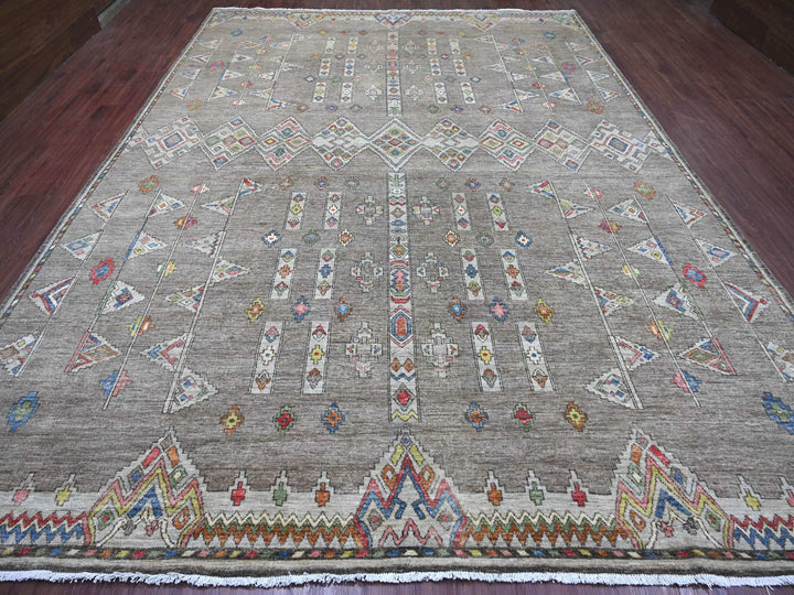 10'1" x 13'8" New Hand Knotted Grey Wool Rectangle Oriental Rug - MOA10222696