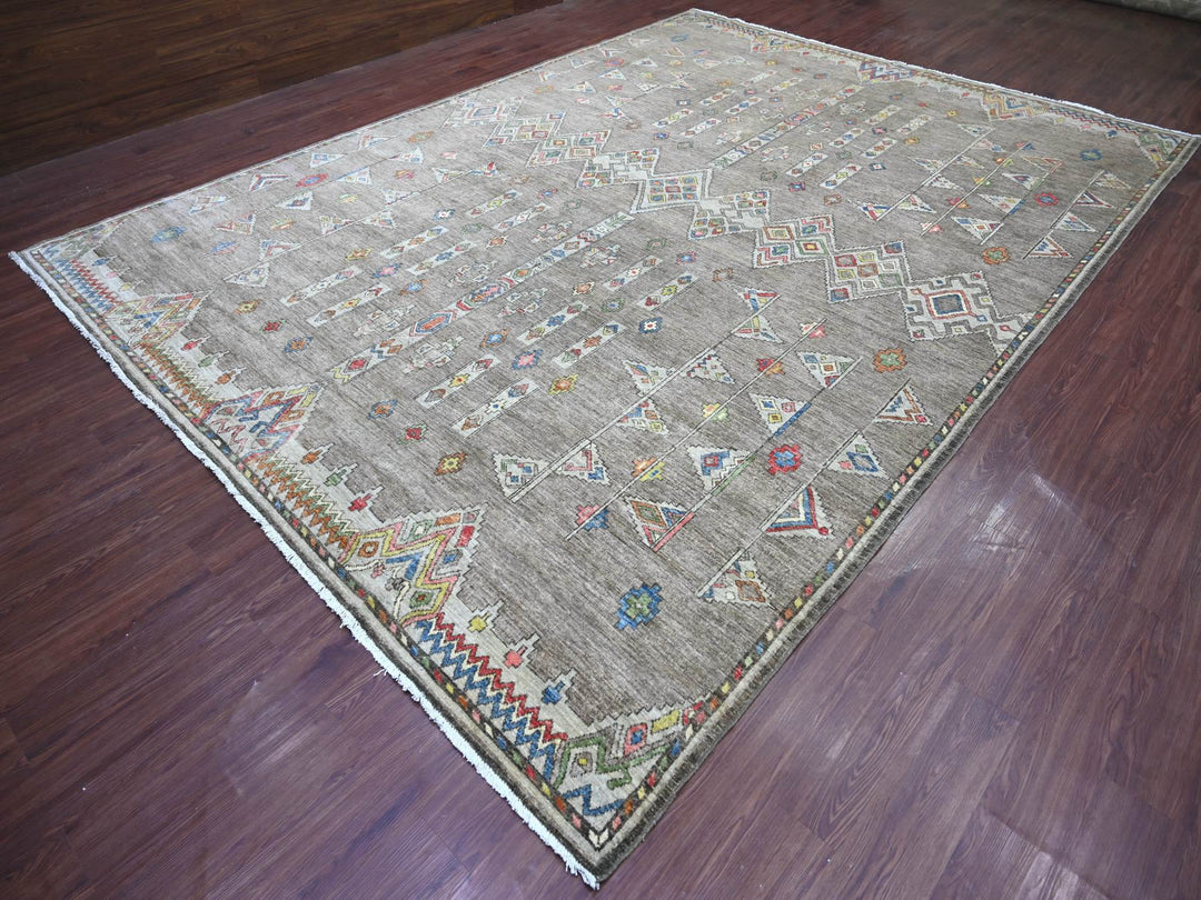 10'1" x 13'8" New Hand Knotted Grey Wool Rectangle Oriental Rug - MOA10222696