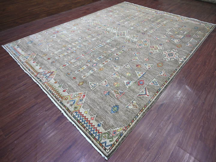 10'1" x 13'8" New Hand Knotted Grey Wool Rectangle Oriental Rug - MOA10222696