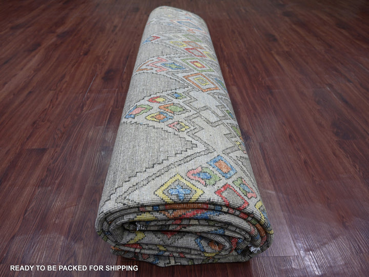 10'1" x 13'8" New Hand Knotted Grey Wool Rectangle Oriental Rug - MOA10222696