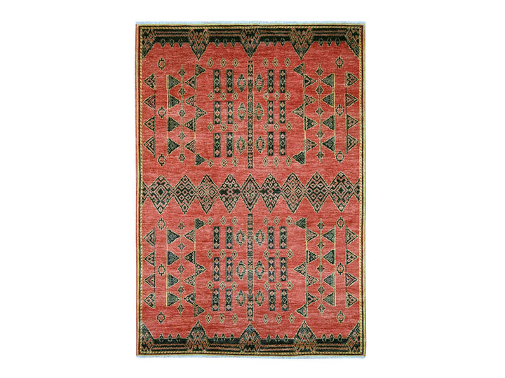 6'1" x 8'11" New Hand Knotted Red Wool Rectangle Oriental Rug - MOA10222697