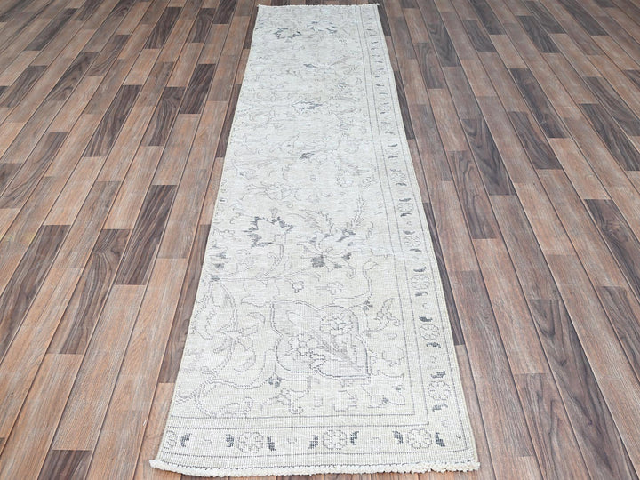 2'2" x 9'0" Vintage Hand Knotted Ivory Wool Runner Oriental Rug - MOA102226