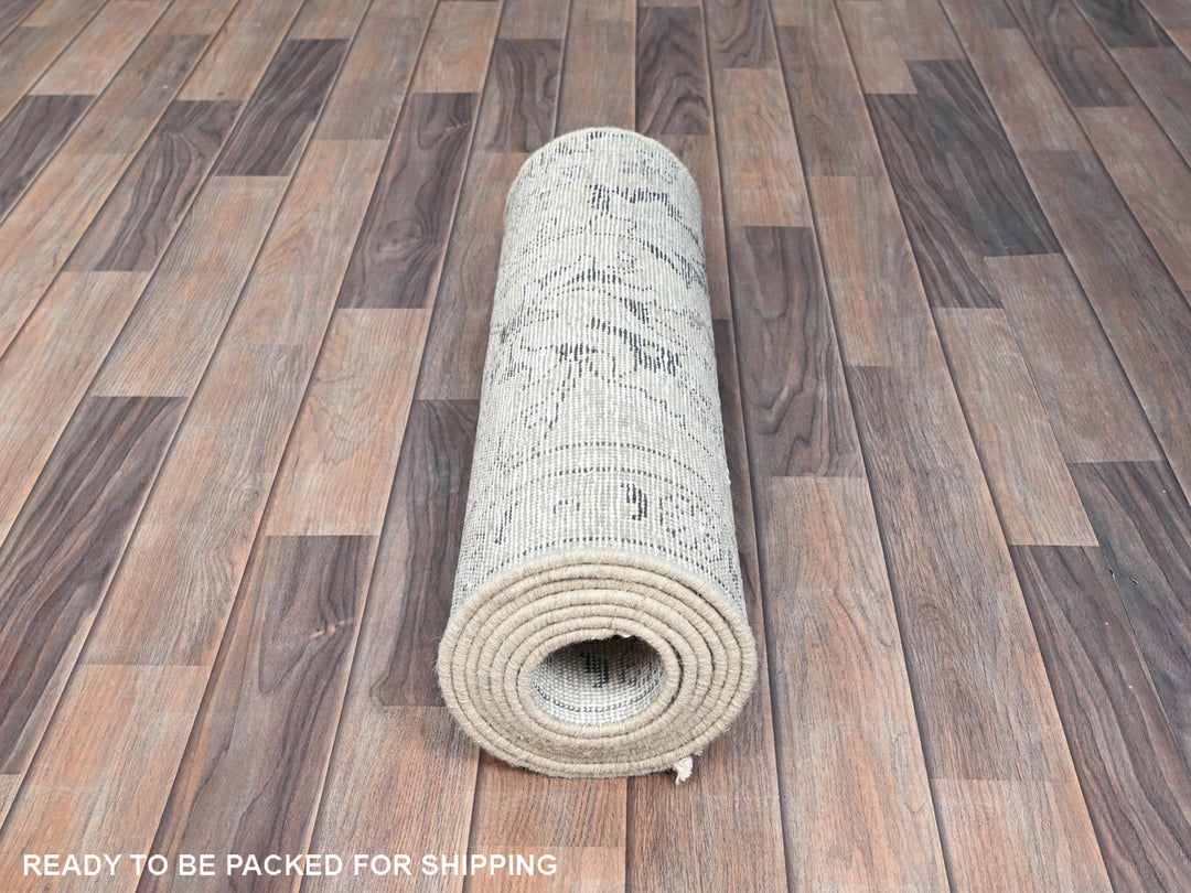 2'2" x 9'0" Vintage Hand Knotted Ivory Wool Runner Oriental Rug - MOA102226