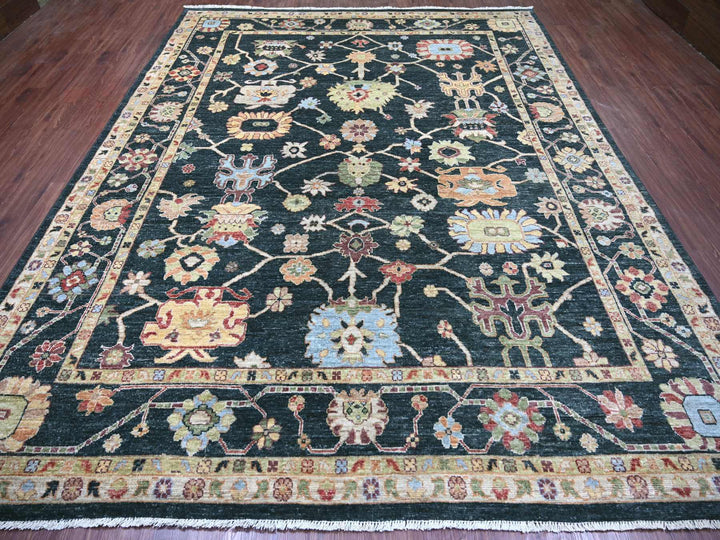 9'3" x 11'8" New Hand Knotted Green Wool Rectangle Oriental Rug - MOA10222702