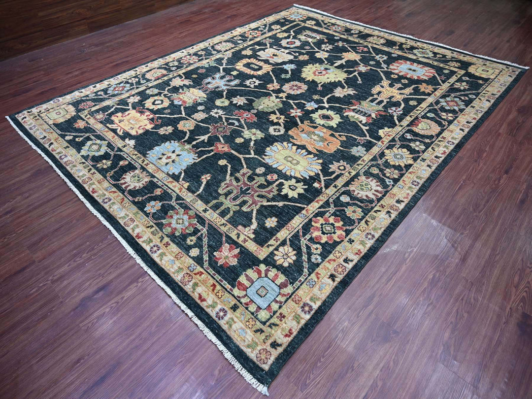 9'3" x 11'8" New Hand Knotted Green Wool Rectangle Oriental Rug - MOA10222702