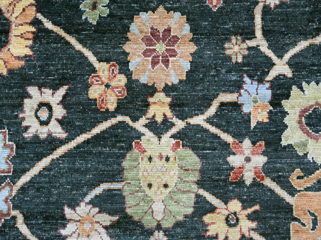 9'3" x 11'8" New Hand Knotted Green Wool Rectangle Oriental Rug - MOA10222702