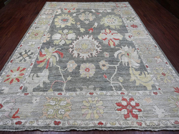 9'1" x 11'11" New Hand Knotted Grey Wool Rectangle Oriental Rug - MOA10222704