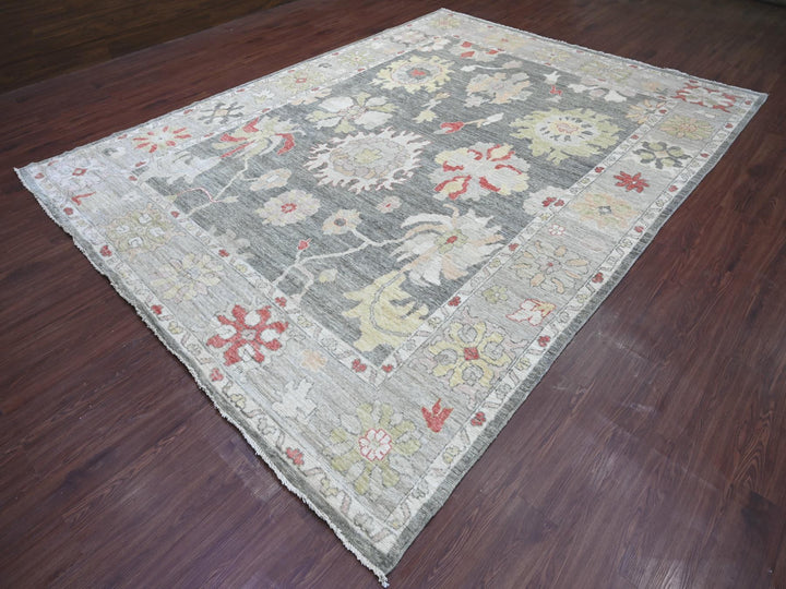 9'1" x 11'11" New Hand Knotted Grey Wool Rectangle Oriental Rug - MOA10222704