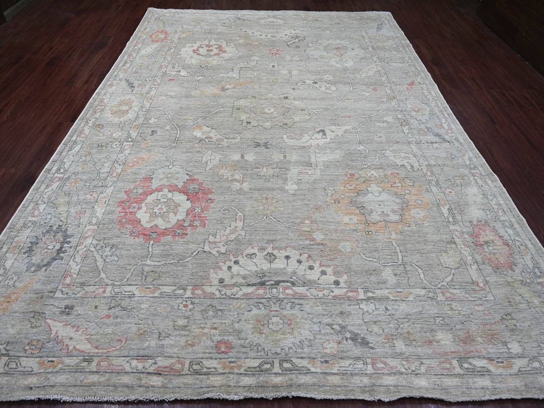 8'8" x 11'11" New Hand Knotted Grey Wool Rectangle Oriental Rug - MOA10222705
