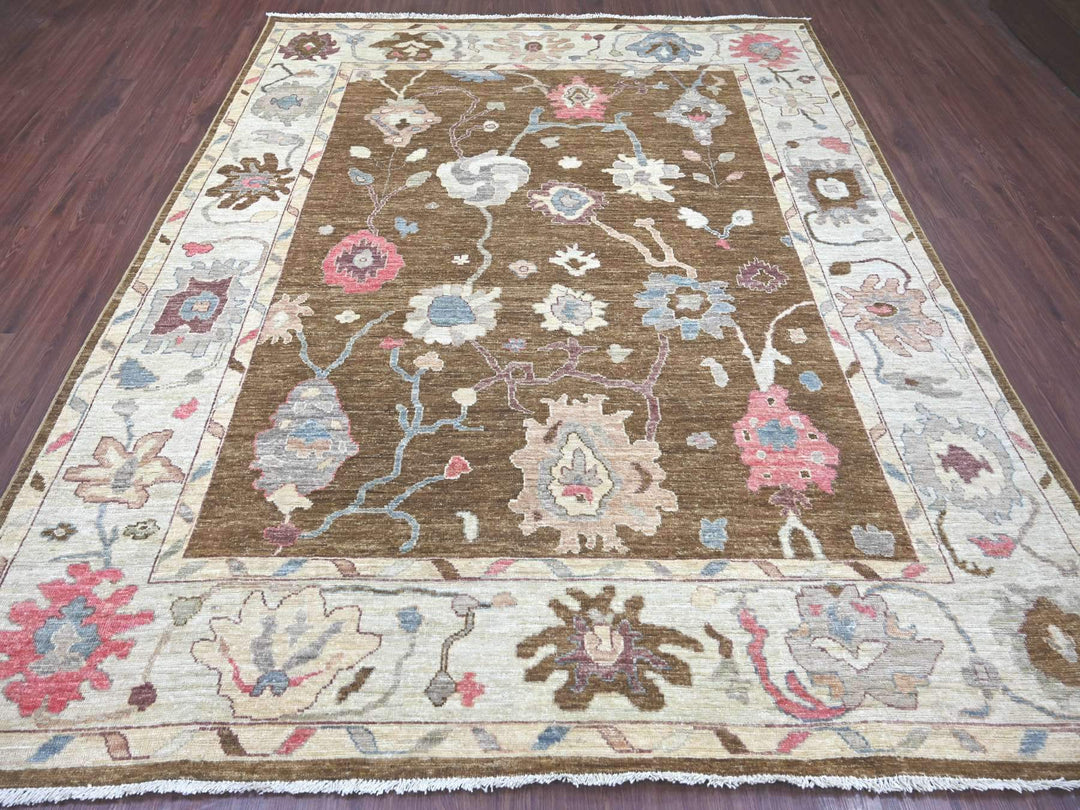 8'1" x 9'8" New Hand Knotted Brown Wool Rectangle Oriental Rug - MOA10222706