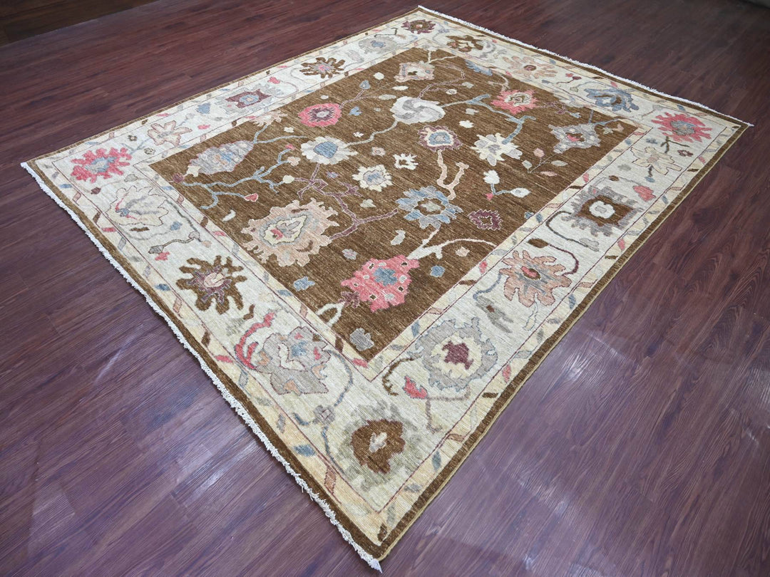 8'1" x 9'8" New Hand Knotted Brown Wool Rectangle Oriental Rug - MOA10222706
