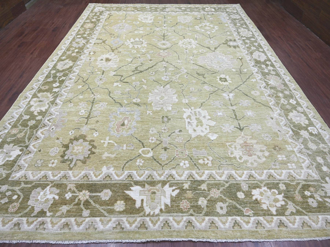 10'0" x 13'6" New Hand Knotted Green Wool Rectangle Oriental Rug - MOA10222707