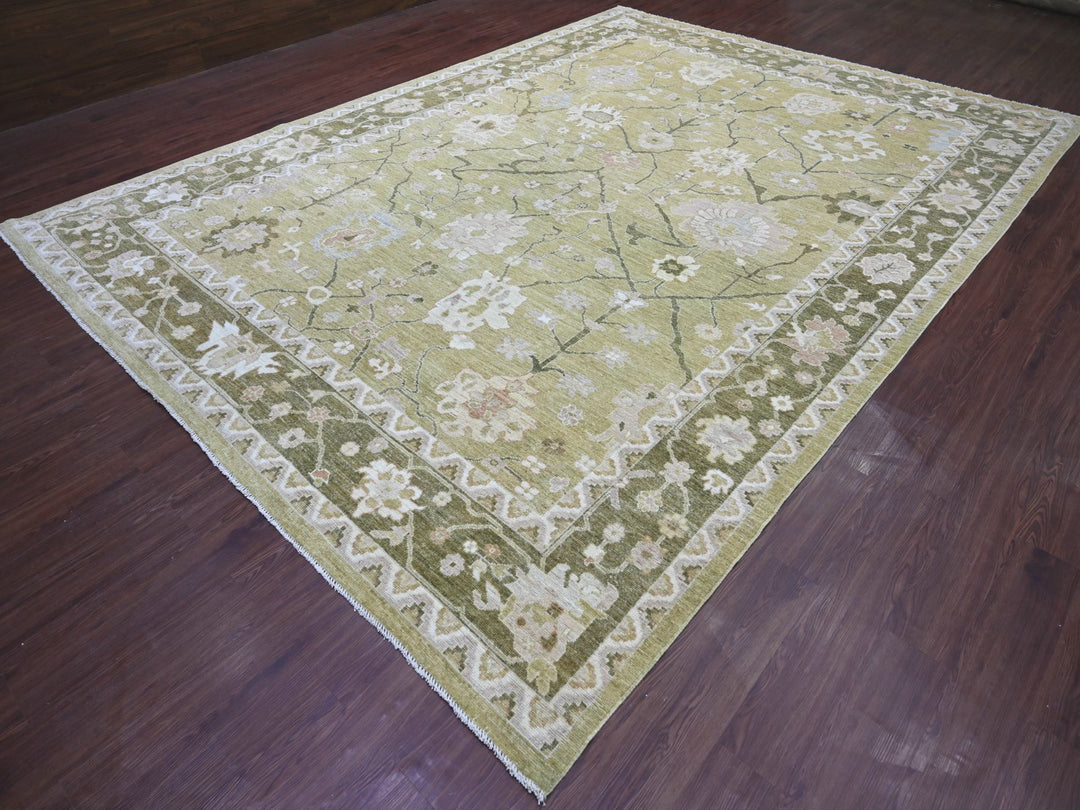 10'0" x 13'6" New Hand Knotted Green Wool Rectangle Oriental Rug - MOA10222707