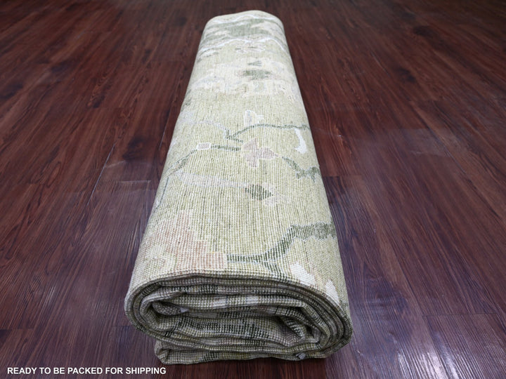 10'0" x 13'6" New Hand Knotted Green Wool Rectangle Oriental Rug - MOA10222707
