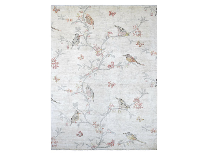 9'11" x 13'4" New Hand Knotted Ivory Wool Rectangle Oriental Rug - MOA10222709