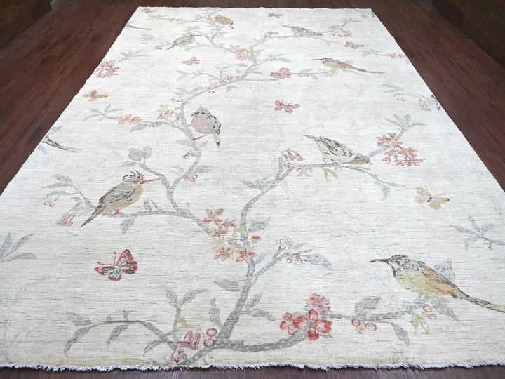 9'11" x 13'4" New Hand Knotted Ivory Wool Rectangle Oriental Rug - MOA10222709