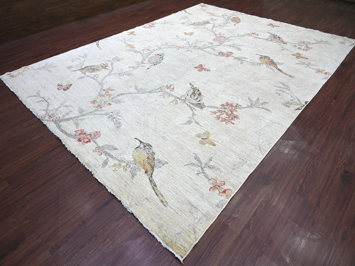 9'11" x 13'4" New Hand Knotted Ivory Wool Rectangle Oriental Rug - MOA10222709