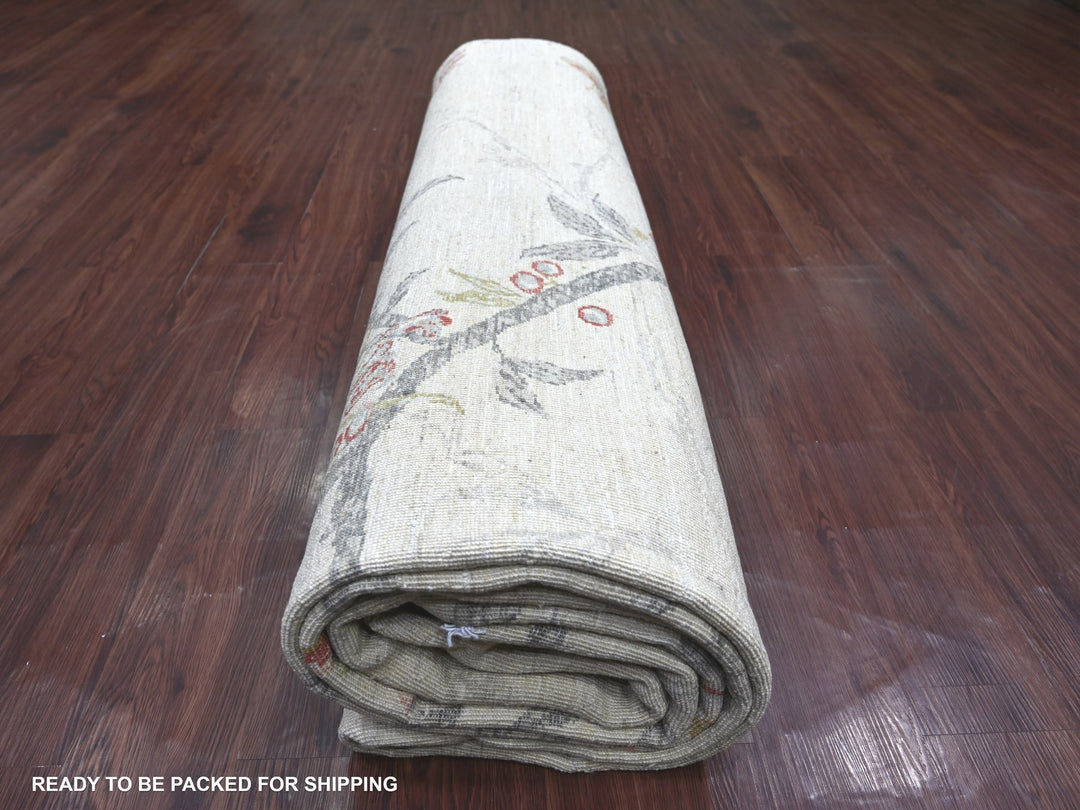 9'11" x 13'4" New Hand Knotted Ivory Wool Rectangle Oriental Rug - MOA10222709