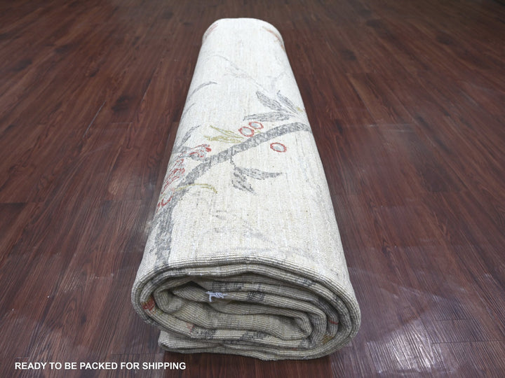 9'11" x 13'4" New Hand Knotted Ivory Wool Rectangle Oriental Rug - MOA10222709