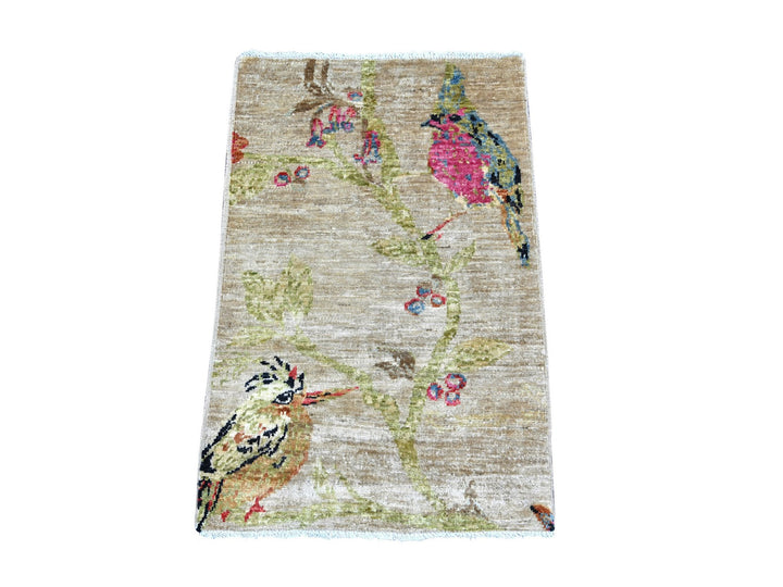 1'11" x 3'0" New Hand Knotted Beige Wool Rectangle Oriental Rug - MOA10222711