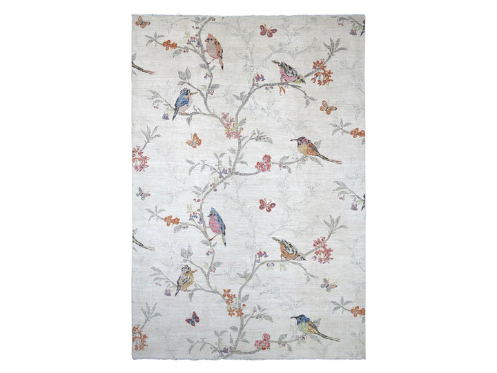9'11" x 14'1" New Hand Knotted Ivory Wool Rectangle Oriental Rug - MOA10222712