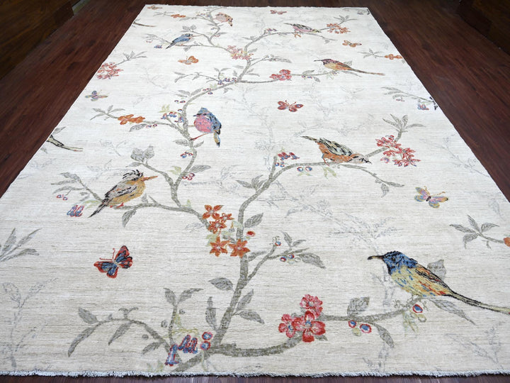 9'11" x 14'1" New Hand Knotted Ivory Wool Rectangle Oriental Rug - MOA10222712