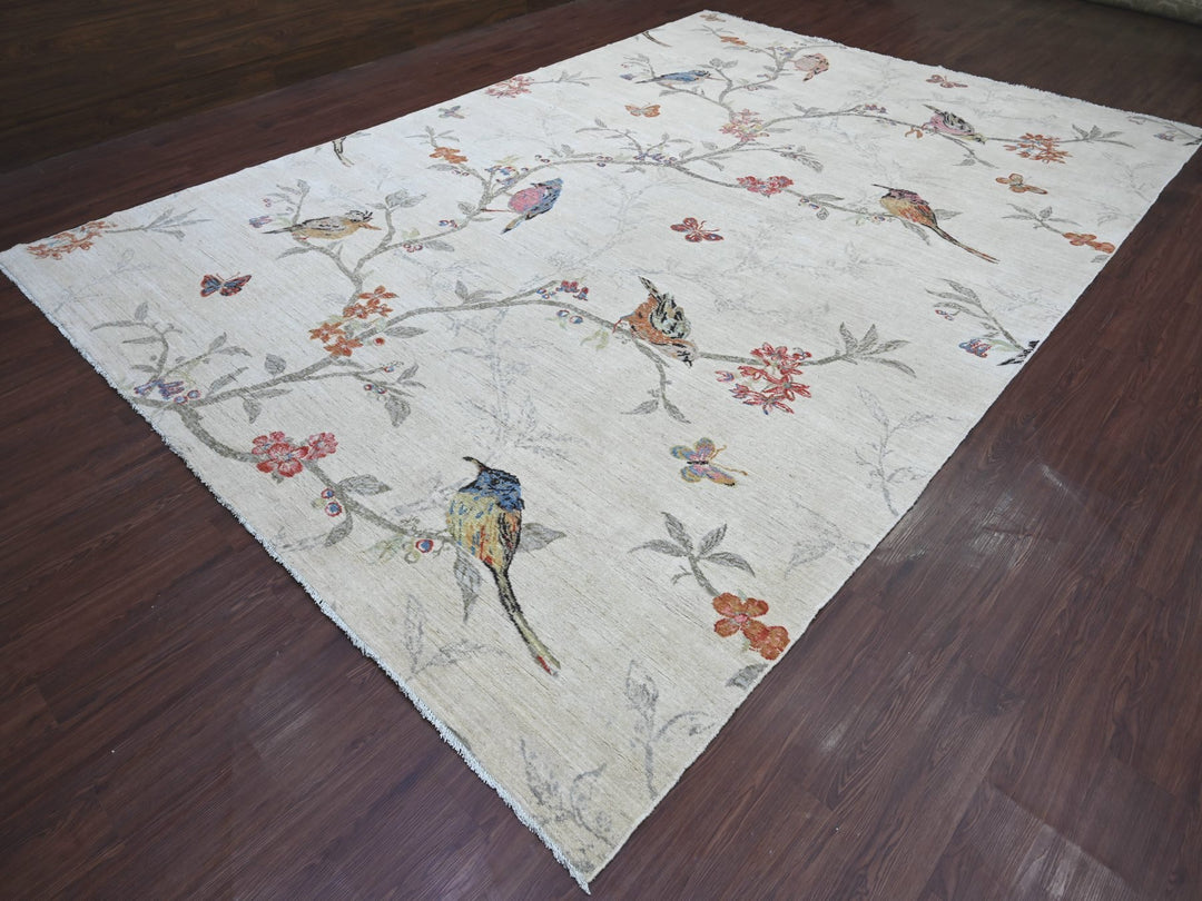 9'11" x 14'1" New Hand Knotted Ivory Wool Rectangle Oriental Rug - MOA10222712